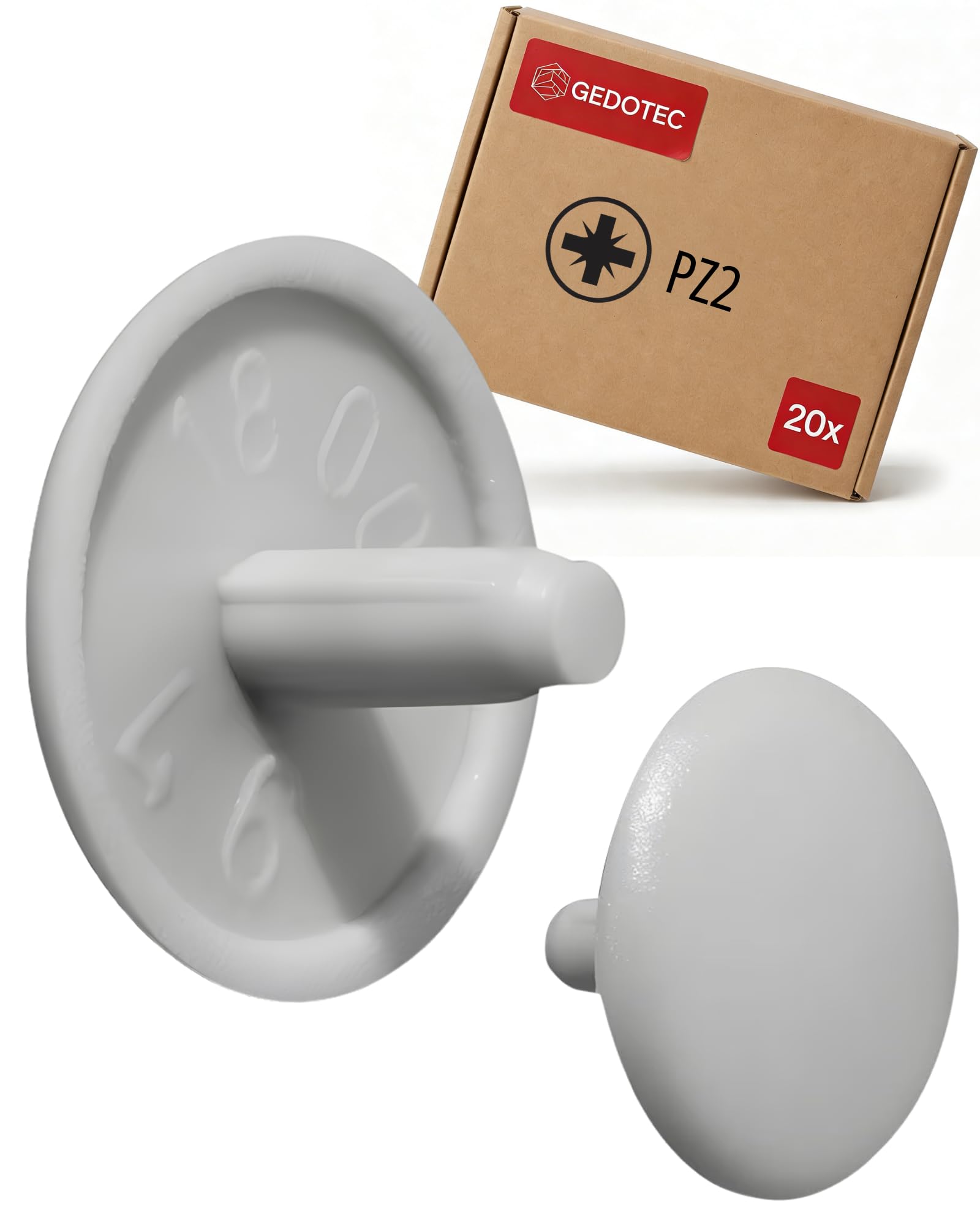 Gedotec Grey Plastic Round Light Screw Caps For Furniture, 20 Pieces, Resistant, Cabinets, Boxes