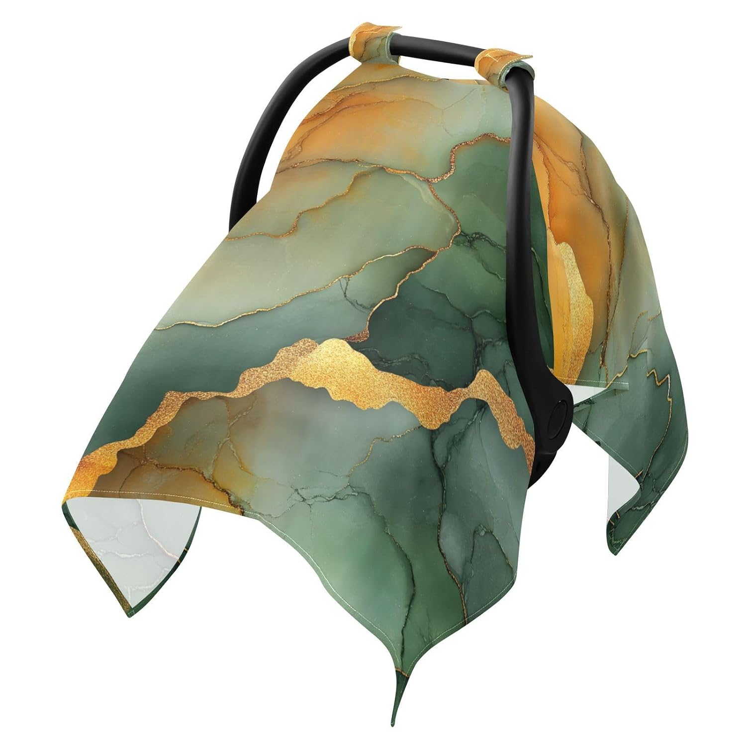 Baby Stroller Sun Cover UV Protection Carseat Sun Shade,Travel Accessories Marble Green Orange