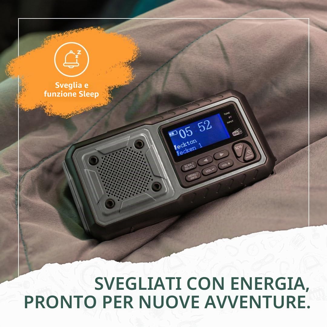 Acta Berg Radio a Manovella DAB+/FM | Radio di Emergenza con Batteria da 5000 mAh e Funzione Solare | Sveglia e SOS