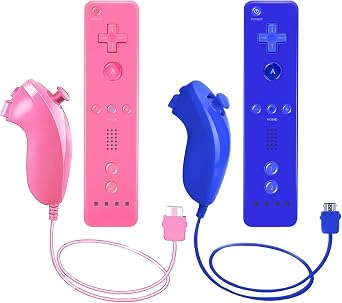 AUFGLO Wii Remote Controller and Nunchuck Controllers compatible with Wii/Wii U, including silicone case and wrist strappink+blue
