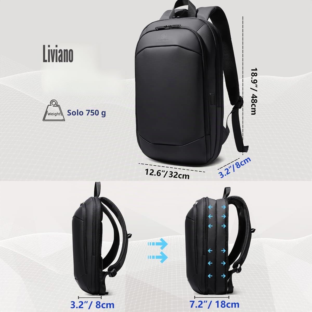 Mochila Ordenador Portatil 17 Pulgadas Expandible Impermeable Casual Compacta Ligera Delgada Elegante para Trabajo Universidad Casual Cremalleras YKK (27L Negro)