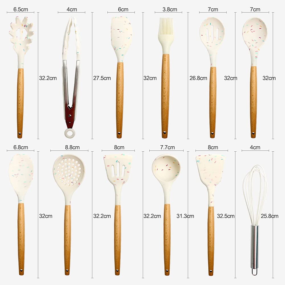 Set di spatole da cucina in silicone da 12 pezzi Set di utensili da cucina con manico in legno Kit di strumenti da forno antiaderenti per la casa Set di spatole da cucina per la salute (Set : 11pcs-