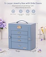 Vista 38 de Homde Regalos de Navidad de cuero sintético, enorme joyero, organizador de reloj con espejo, collar, anillo y aretes, estuche de regalo con Dorado