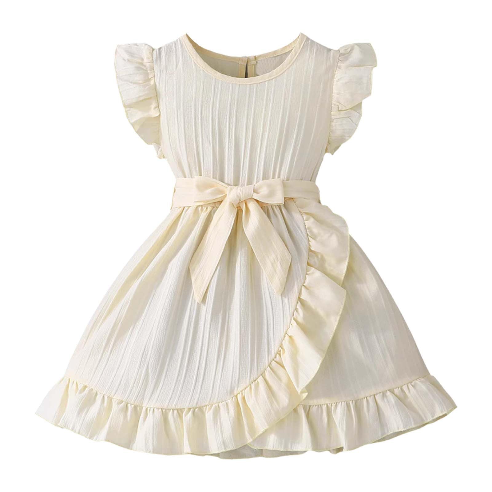 Cokbyavla Girls Off Shoulder Pleated Dress,Junior Prom Dresses for Teen Girls Long Casual Dresses for Tween Black Dress for Girls 12-14 Cream Flower Girl Dress Girl Tea(23Beige,5-6 Years)