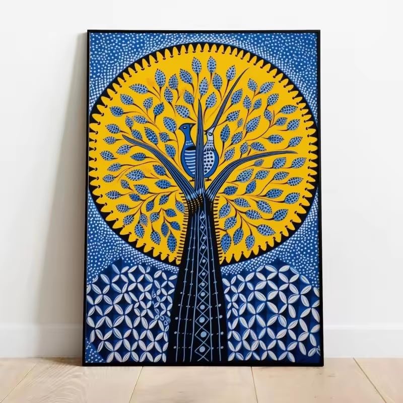 Pósteres de árboles Gond decorativos en lienzo de arte tribal de 30x45cm sin marco