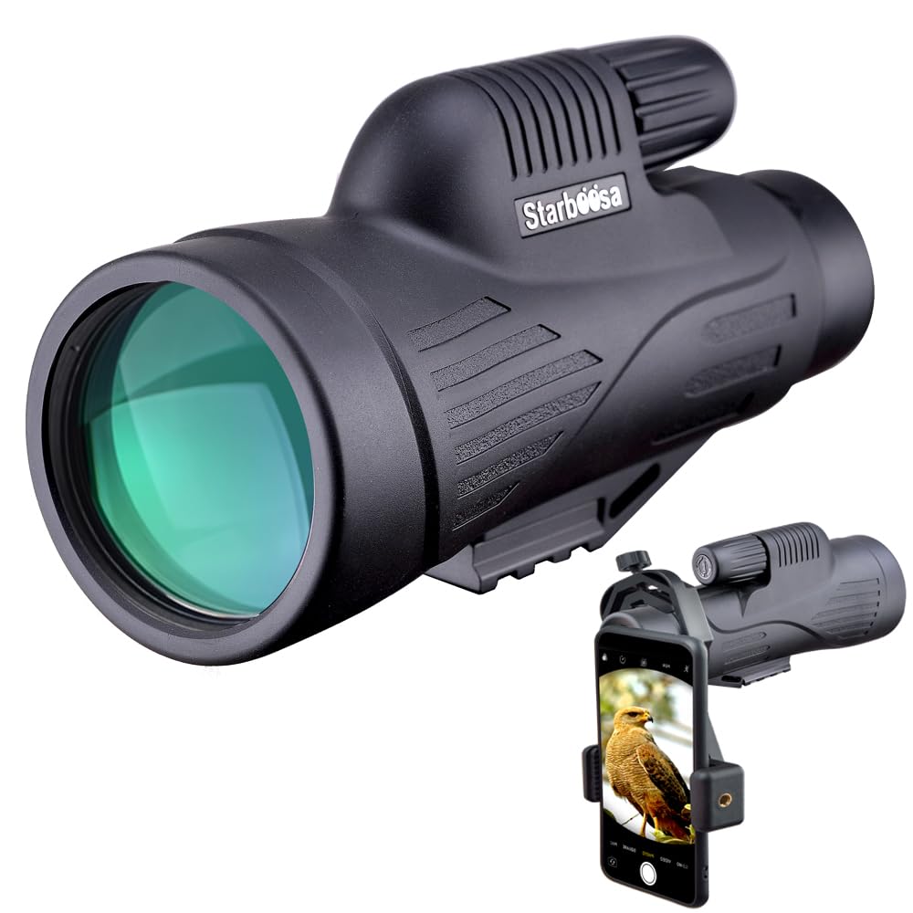 Starboosa 12x50 High Definition Monocular Telescope with Smartphone Holder - Waterproof Monocular with Durable and Clear BAK4 Prism for Bird Watching Wildlife Hunting Camping Hiking