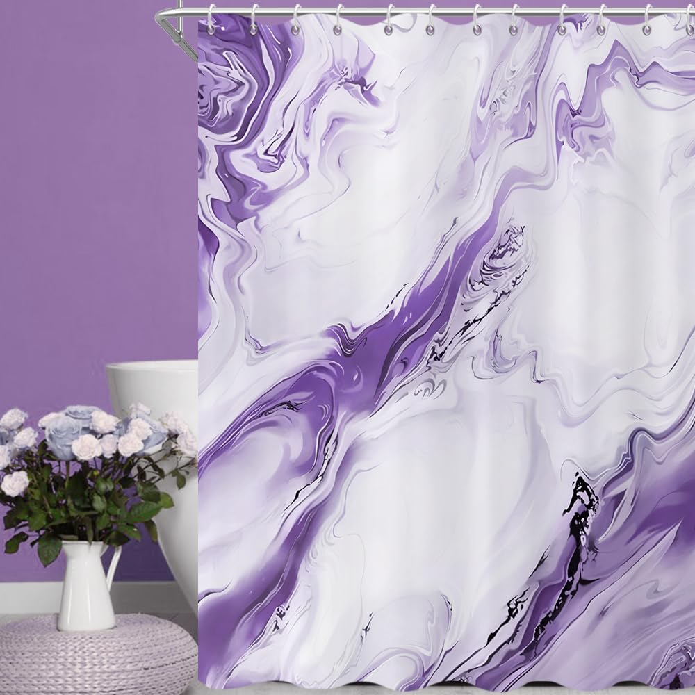 GCIREC Shower Curtain, 150x180cm, Purple Modern Abstract Art Watercolor Marble Gradient Waterproof Fabric Machine Washable Bathroom Curtain with Hooks — image 1