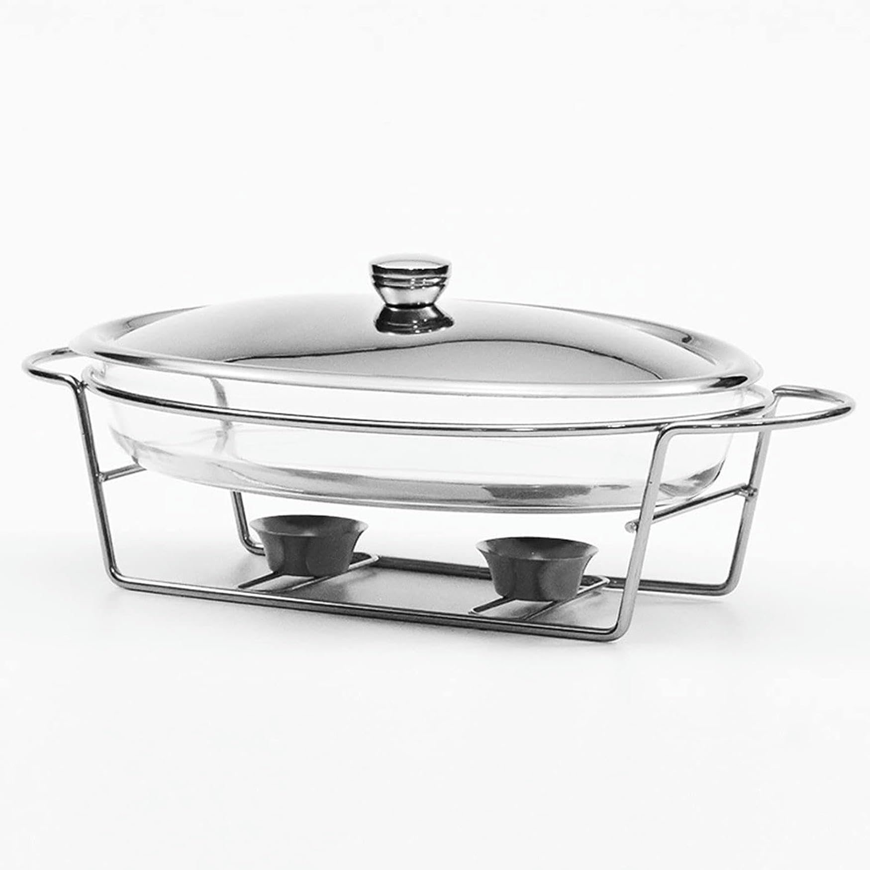 Casserole en verre et support inox pour buffet chaud