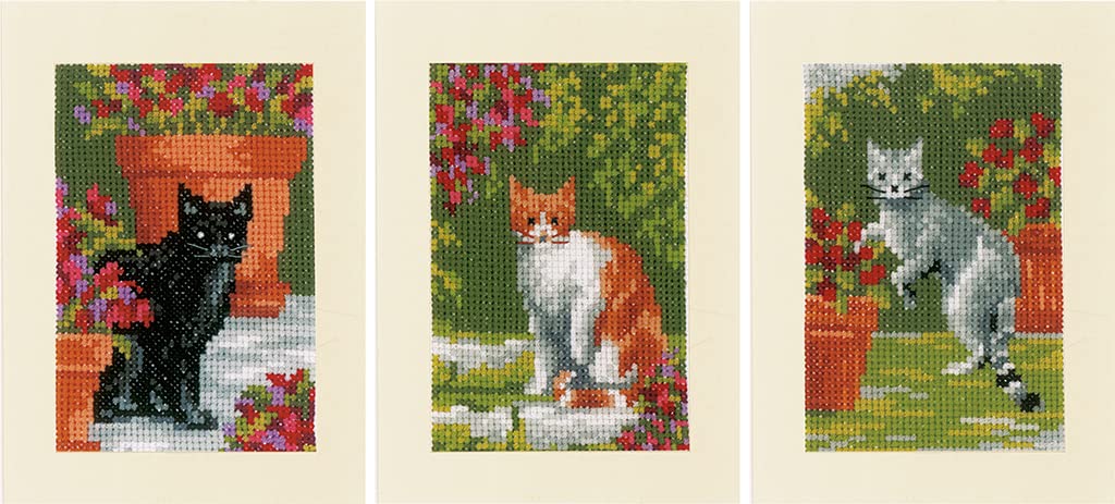 Kit point de croix Vervaco de cartes de voeux avec motif chat pour offrir un cadeau fait main unique