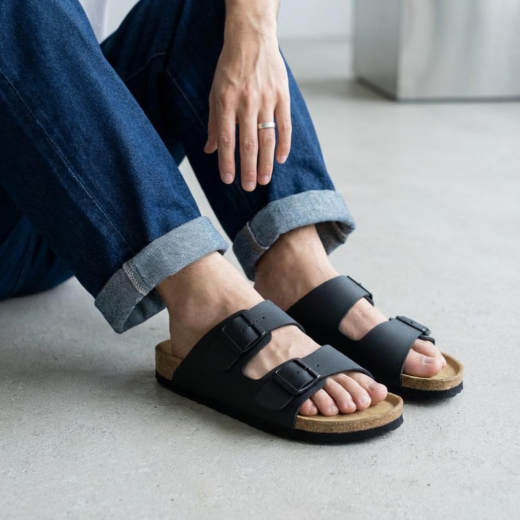 CUSHIONAIRE Lane Cork Footbed Mens Sandals, Adjustable Buckle Comfort Slides for Men, Genuine Leather Insole Summer Sandals Men Footwear - Image 6