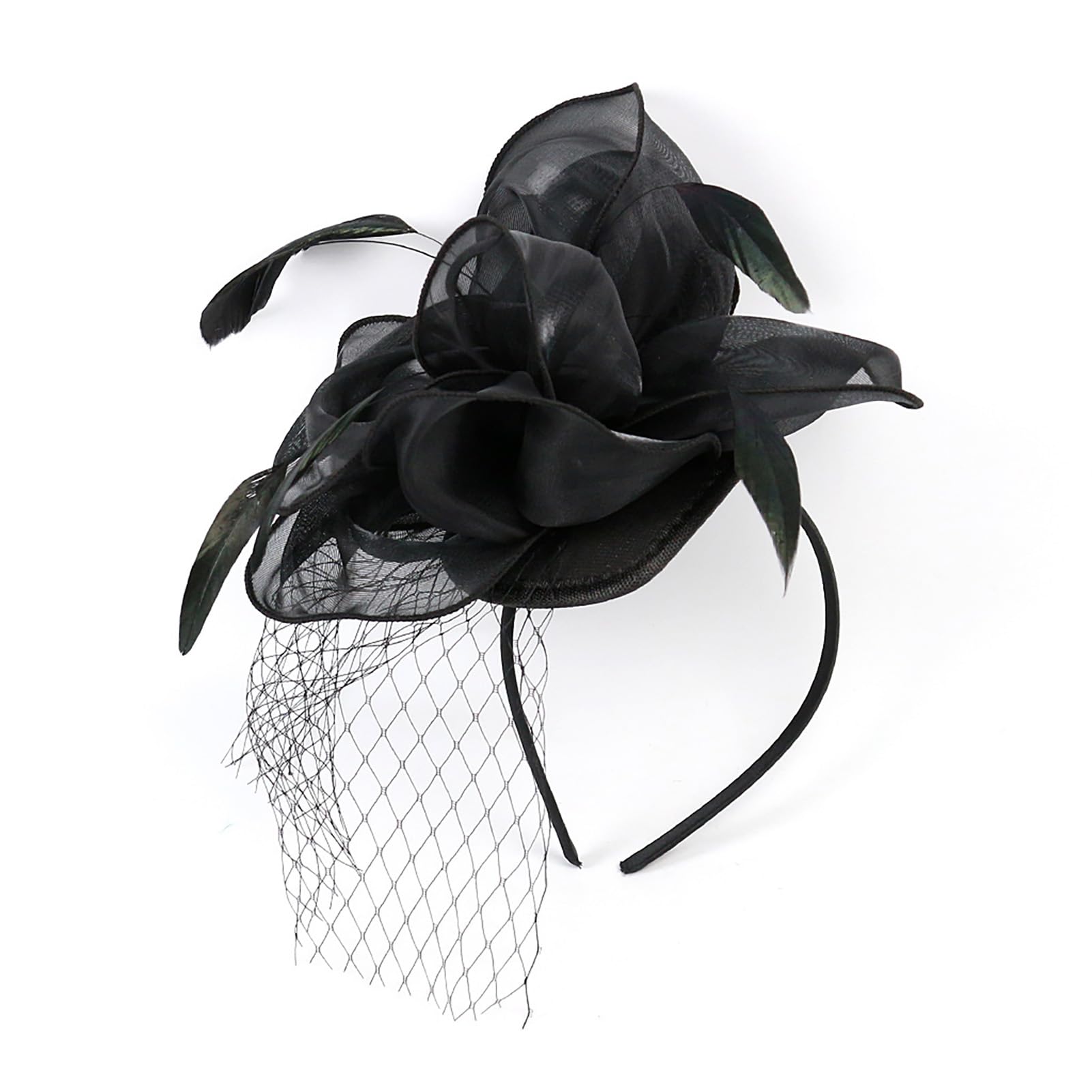 Song Qing Fascinators Hats for Womens Tea Party Derby Hat Feather Mesh Veil Headwear Hair Clip Cocktail Bridal Wedding