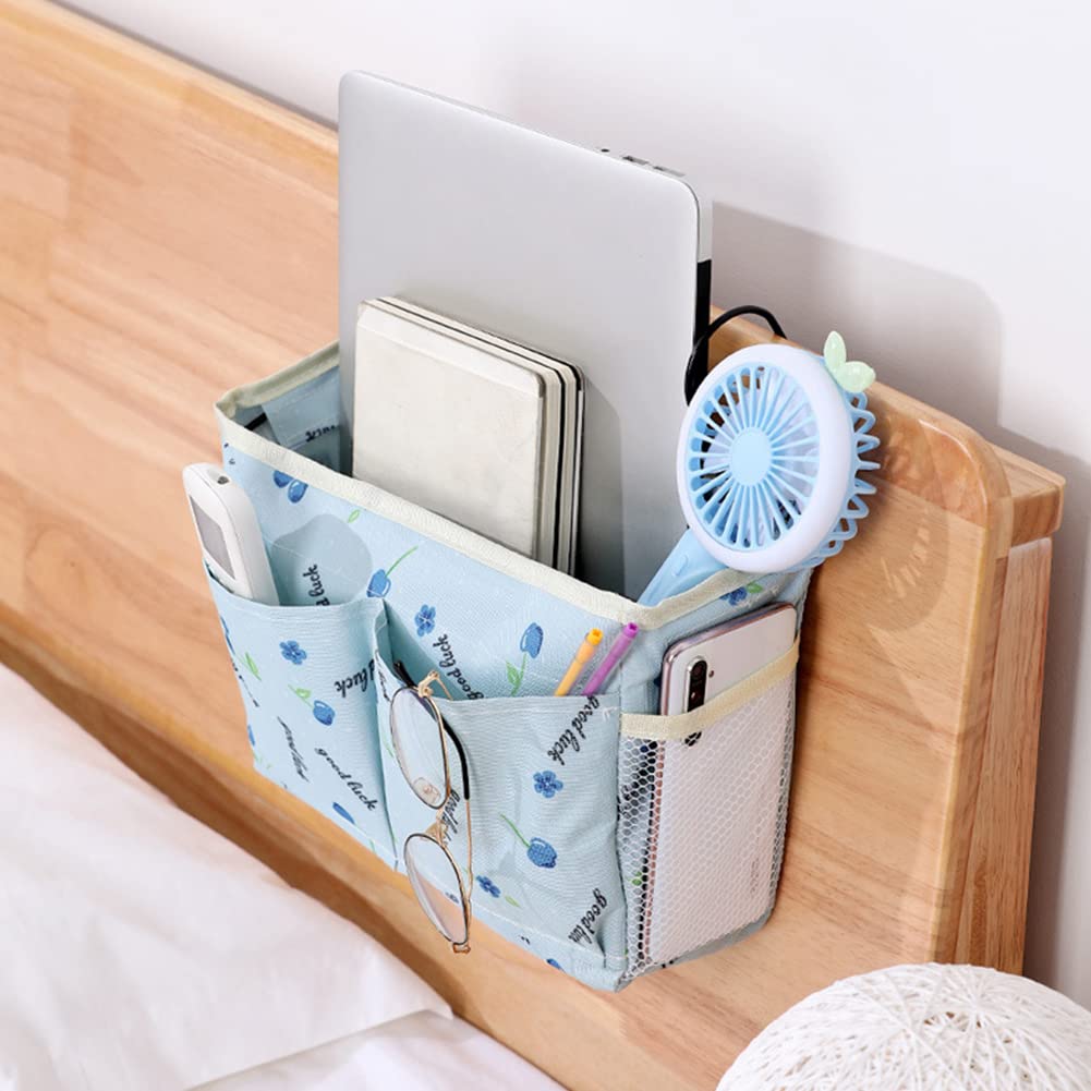 croselyu With pattern Home Multifunctional Bedside Hanging Bag College Dormitory Bedside Cloth Hanging Basket Bed Clutter Sorting Storage Bag Magazine Book Storage Bag (Green) (StyleH) - Image 4