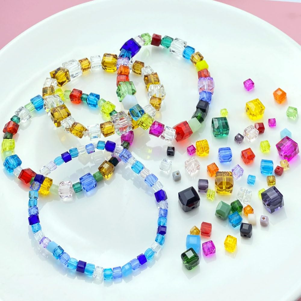 100 PCS 8mm Crystal Glass Beads Cube Crystal Beads Loose Square Shape Spacer Beads for DIY Handcrafte Jewelry Making Bracelet Necklace Earring (Multicolor) - Image 5