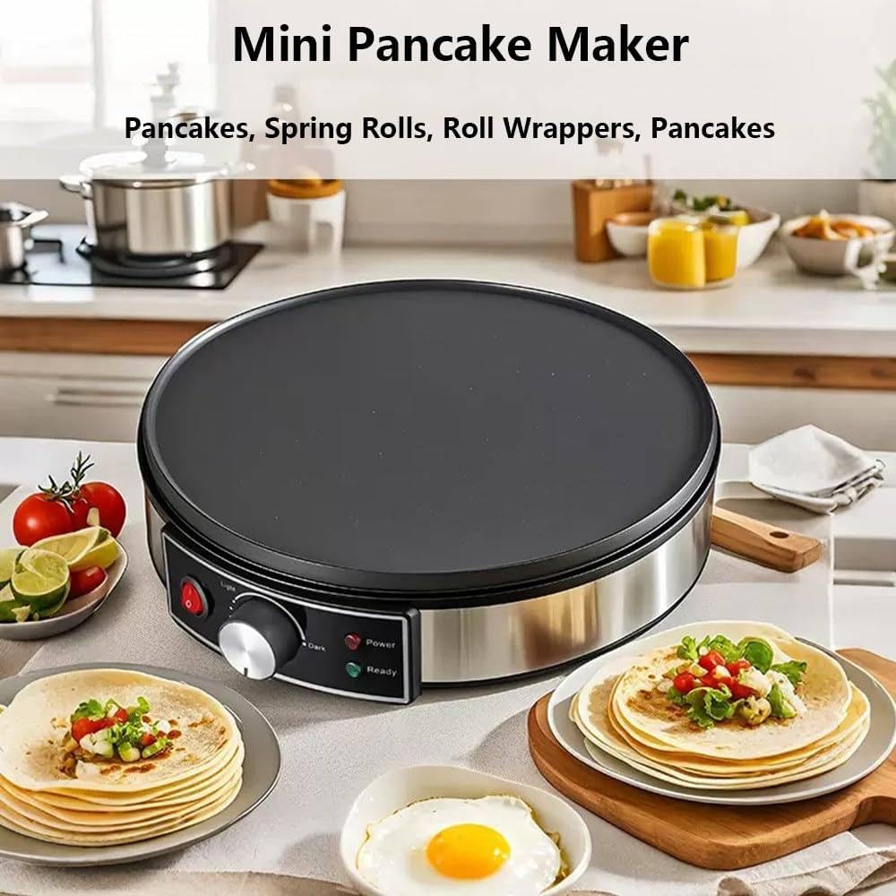Crepe Maker elettrico 1000 W – Piastra di cottura antiaderente da 27,9 cm, temperatura regolabile, indicatore LED, perfetta per crepes, pancake e crepe sottili
