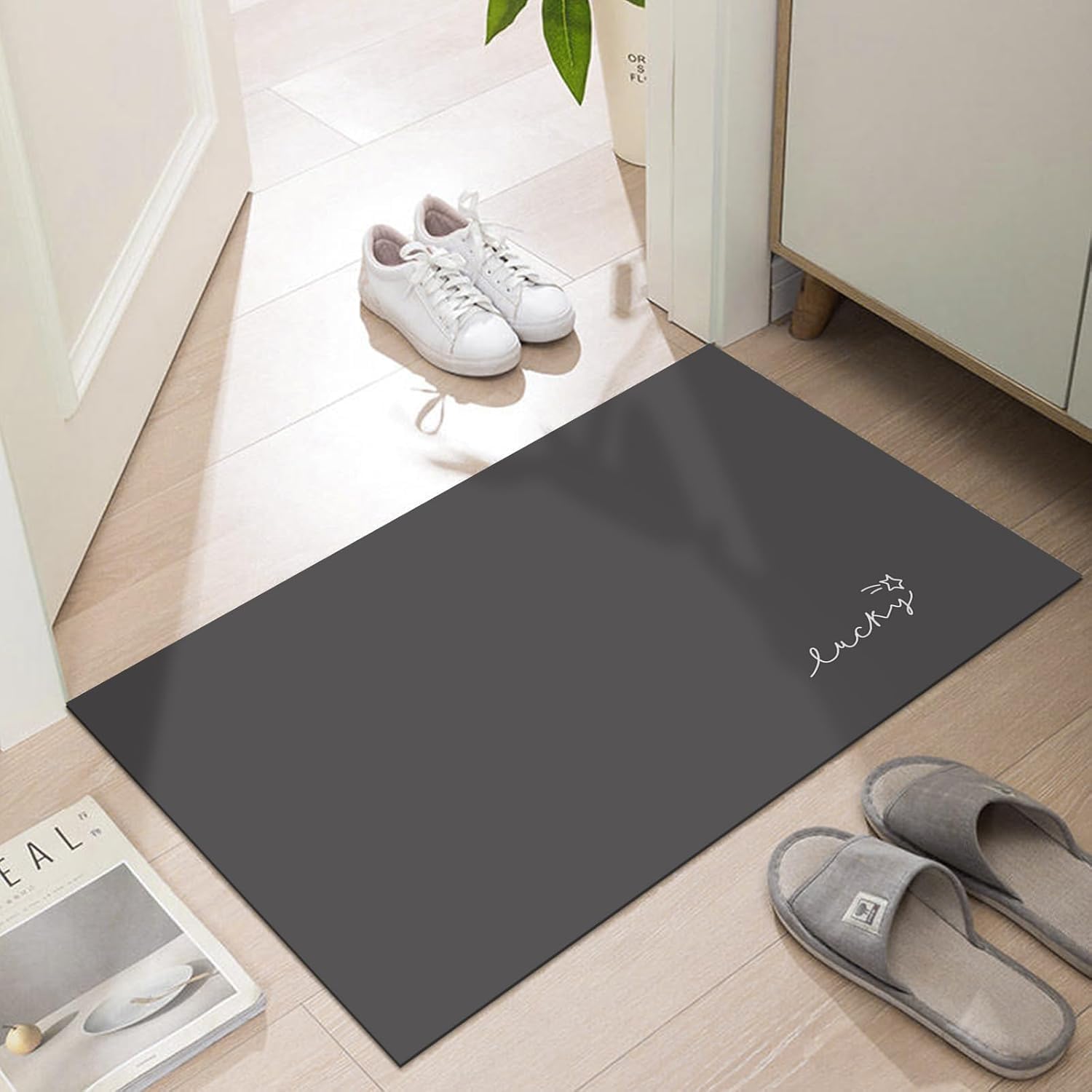 LYGLIGH Ultra Thin Door Mat Indoor Entrance, 1/10 in Thin Door Mats for Inside Entry, Non-Slip Rubber Backing Washable Doormat, Fade Resistant, Absorbent, Low Profile Dirt Trapper, 35"X24",Black — image 1