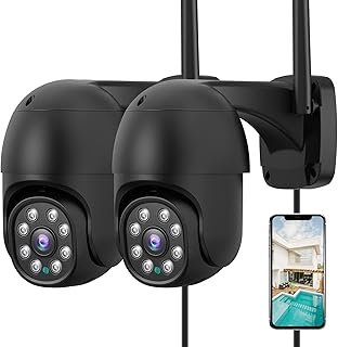 Security Cameras Outdoor, 360° View PTZ 2.4G WiFi Cameras for Home Security with Mobile App, Surveillance Camera Outside with Night Vision IP66 Compatible with Alexa Motion Detector(2 Pack)