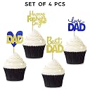 Festiko® Happy Father's Day Cupcake Toppers in Gold & Blue Glitter (Set of 4 Pcs), Father's Day Cake Toppers, Father's Day Combo, Fathers day Decoration Items gallery image