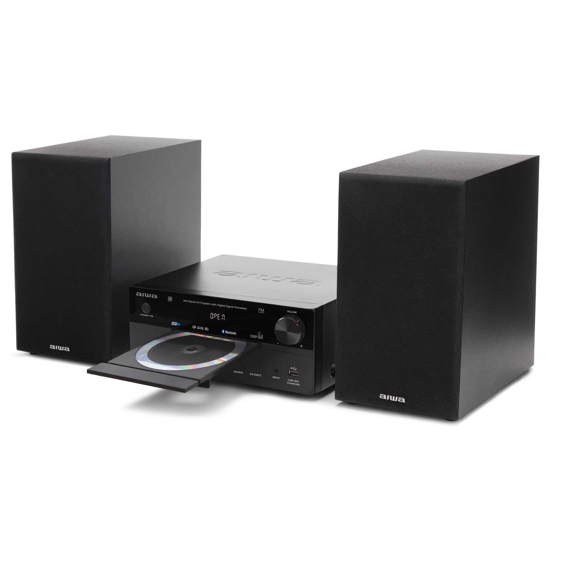 AIWA MSBTU-550 Mini Sistema Hi-Fi Estéreo 50 W RMS con Bluetooth 5.0, CD/MP3, USB (reproducción y Carga), Radio FM-PLL, AUX RCA/3,5 mm, Hyperbass, DSP. Color Negro