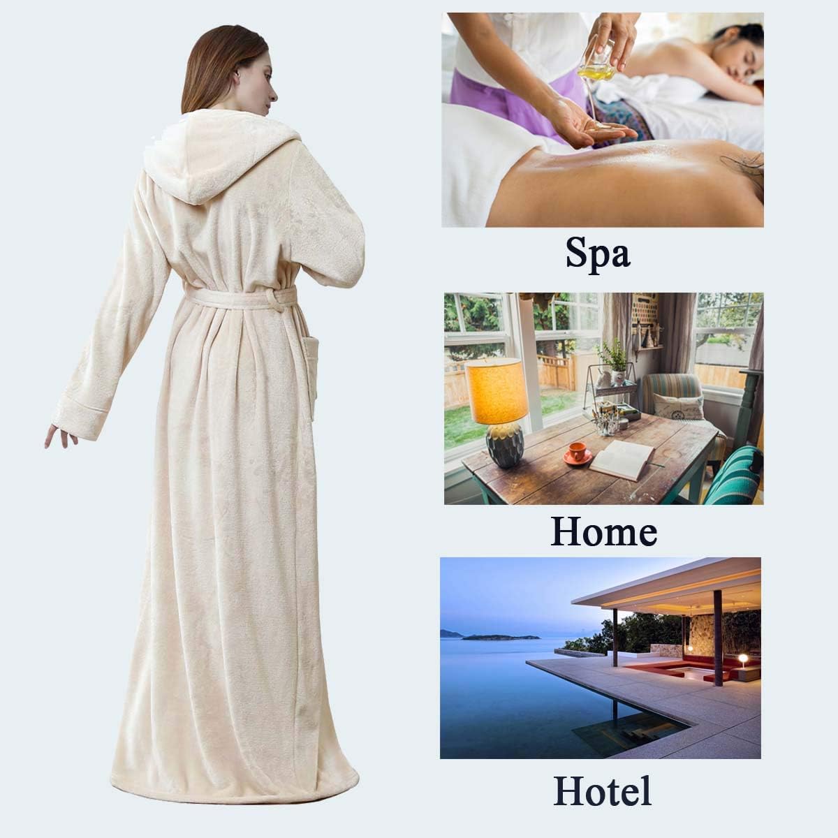 Hellomamma Long Hooded Robe for Women Luxurious Flannel Fleece Full Length Bathrobe Winter Warm Pajamas Shower Nightgown - Image 5