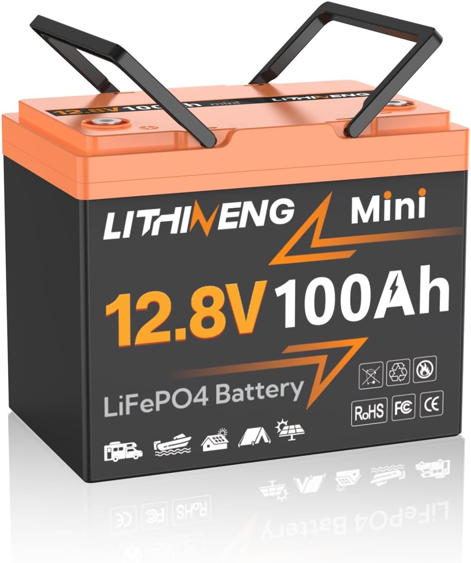 12V 100Ah LiFePO4 Lithium Battery, BCI Group 24, Built-in 100A BMS with Low-Temp Protection, Max.1280Wh Energy, Perfect for Trolling Motor, Trailer RV, Marine, Solar System