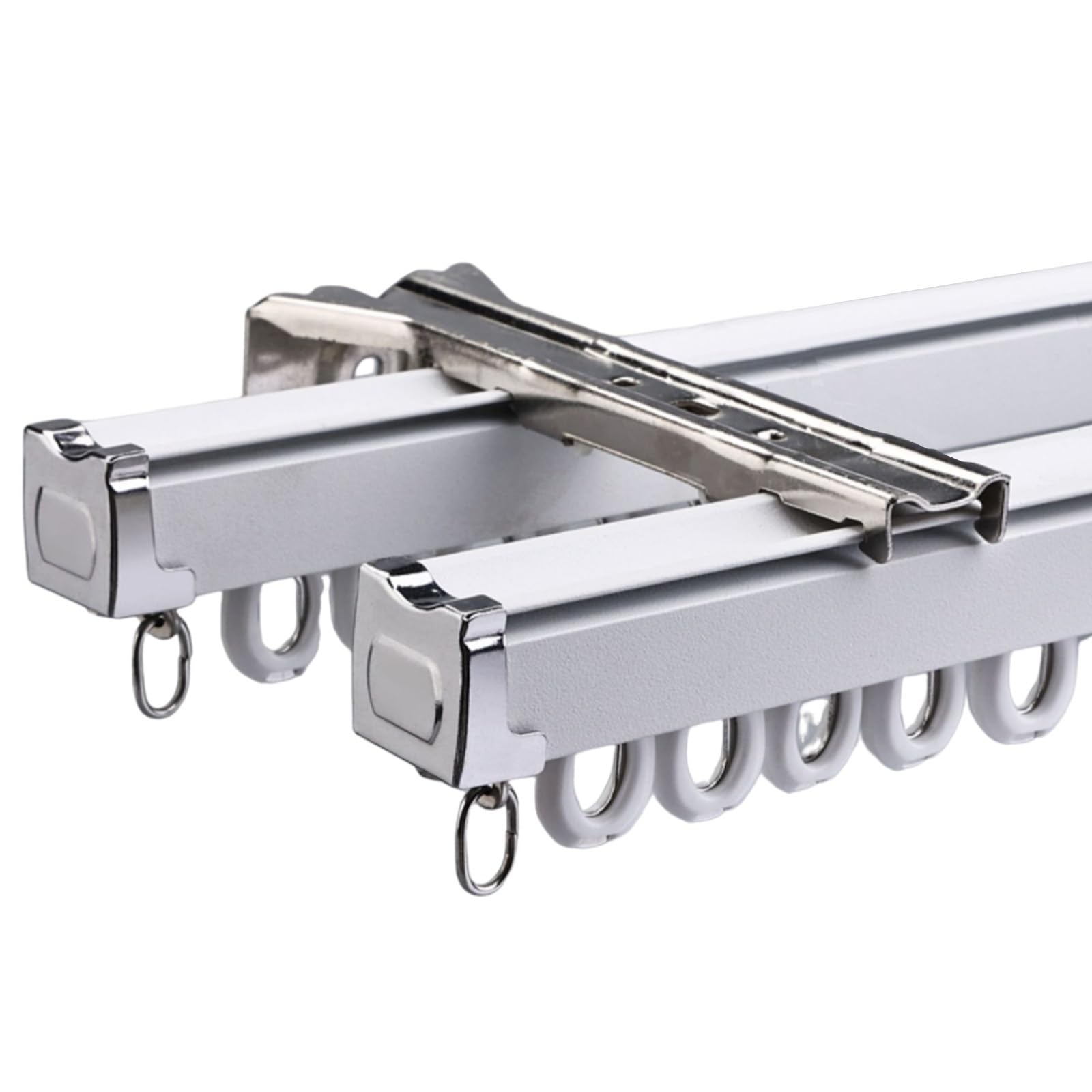White Silent Curtain Rail - Ceiling Track For Curtains Frosted Texture - Heavy Duty Double Curtain Track Set - Curtain Rod Ceiling Wall Mounted - For Living Room, Hotel, Hospital, Classrooms(Color:Dou โ image 1