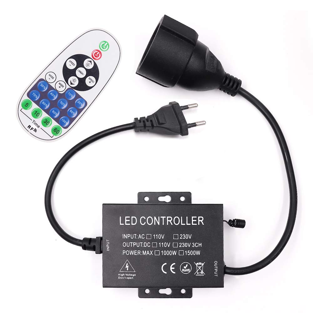 Regulador Universal de 220 V, Regulador Intensidad, Mando a Distancia RF de 23 Teclas + Controlador de 1500 W, Modelo General para Tira LED de 220 V, Bombillas LED/Luz Artificial