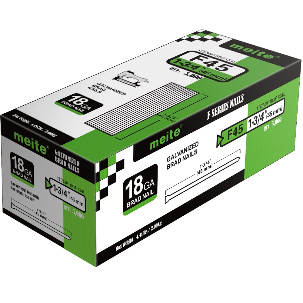 meite 18 Gauge Brad Nails, 1-3/4-Inch 18GA Brad Nail, Galvanized Nail Gun Nails for Pneumatic, Electric Brad Nailer Gun (5,000 Counts)