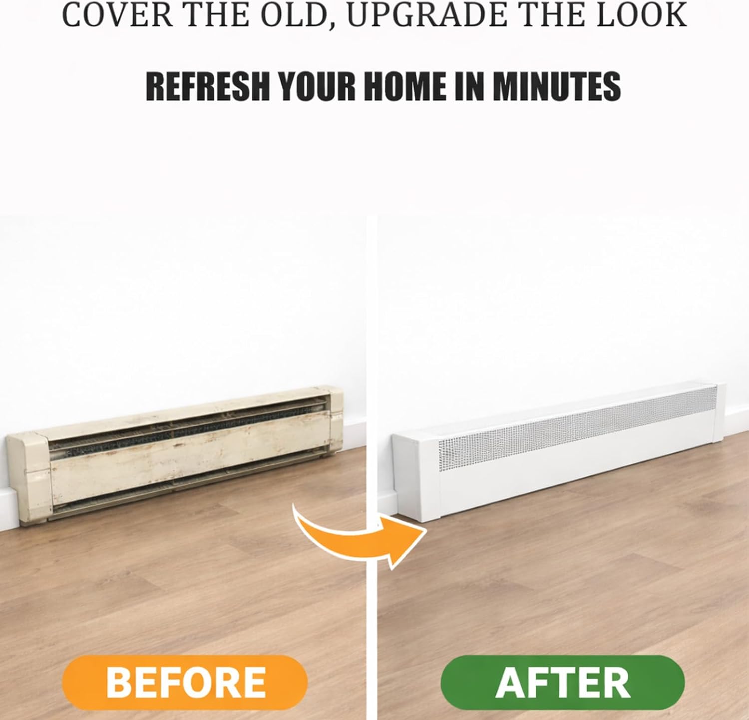 Galvanized Steel Baseboard Heater Cover 3FT, Easy Installation, Left & Right End Caps Included, Heat Guard Enclosure for Replacing Old & Rusted Baseboard Heaters, White