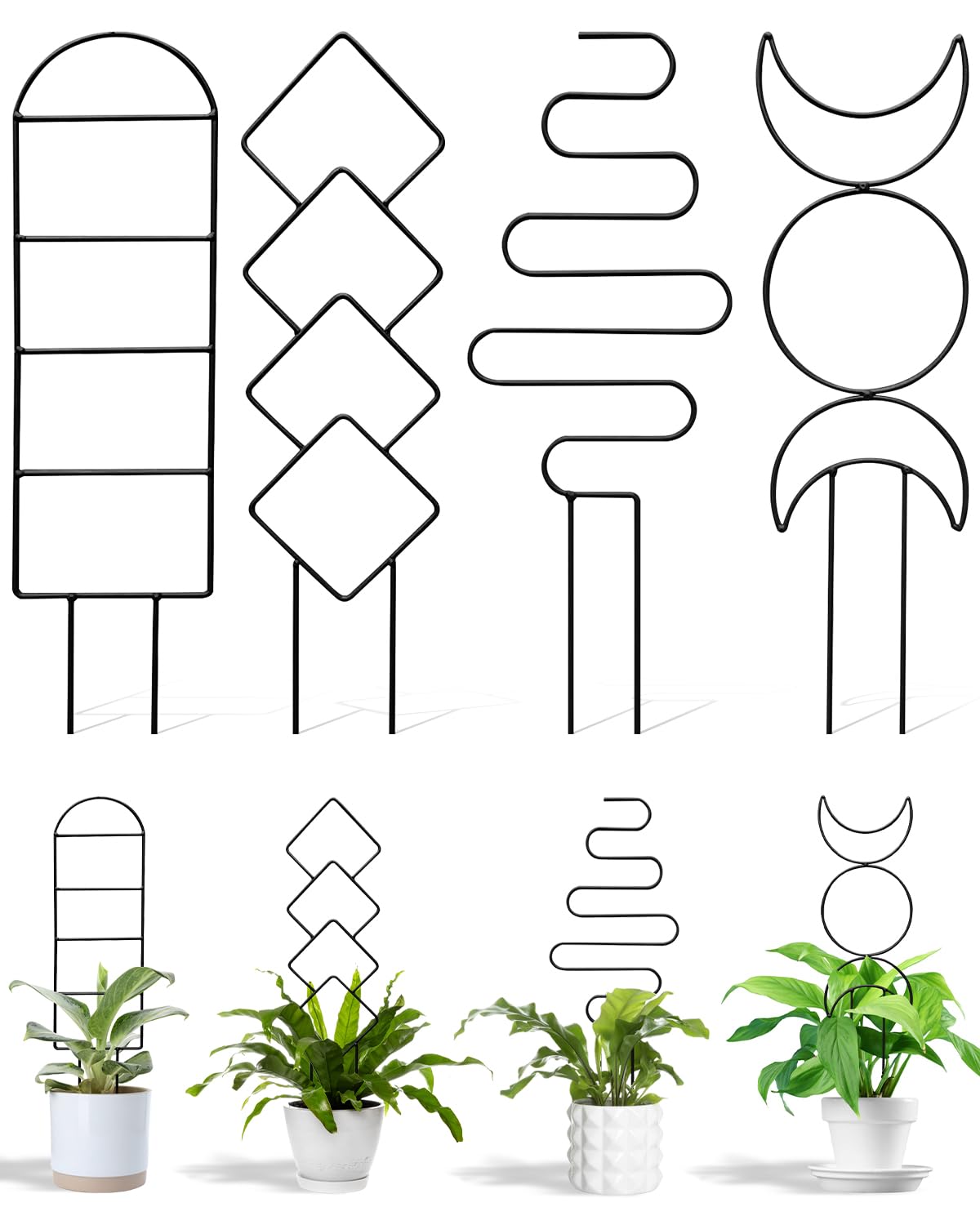 4 Pack Metal Plant Trellis for Climbing Plants Indoor & Outdoor Mini Garden Support Stakes for Hoya Pothos Monstera Ivy Vine & Creepers Decorative Plant Climbing Frame for Pots Black-image-16
