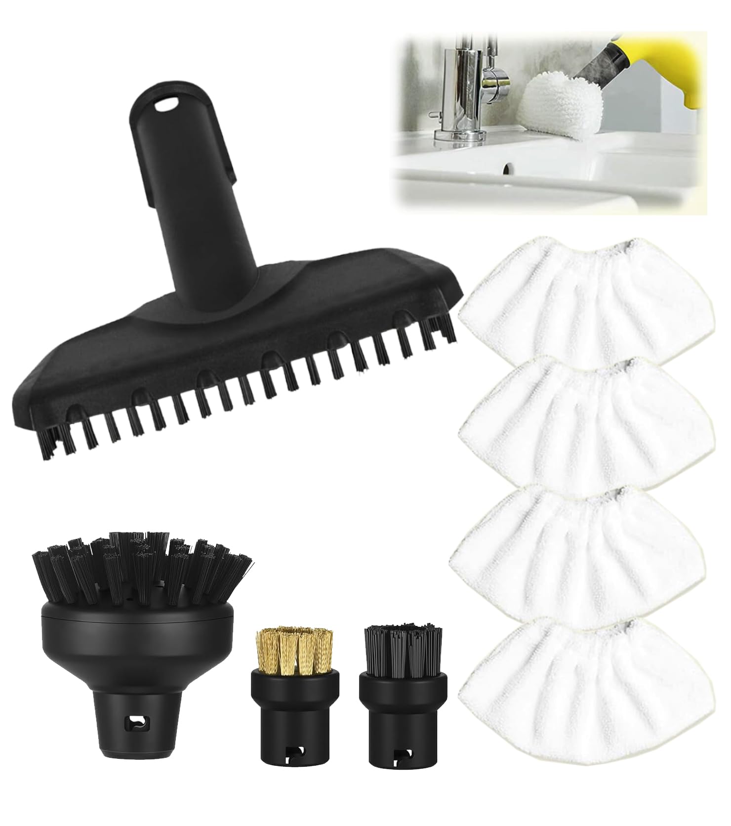 Lot de 8 pour compatible Karcher SC1 SC3 SC5 SC4 SC2 Accessoires de buse manuelle 2.884-280.0, brosse de nettoyage, brosse ronde, chiffon en fibre, pièces de rechange
