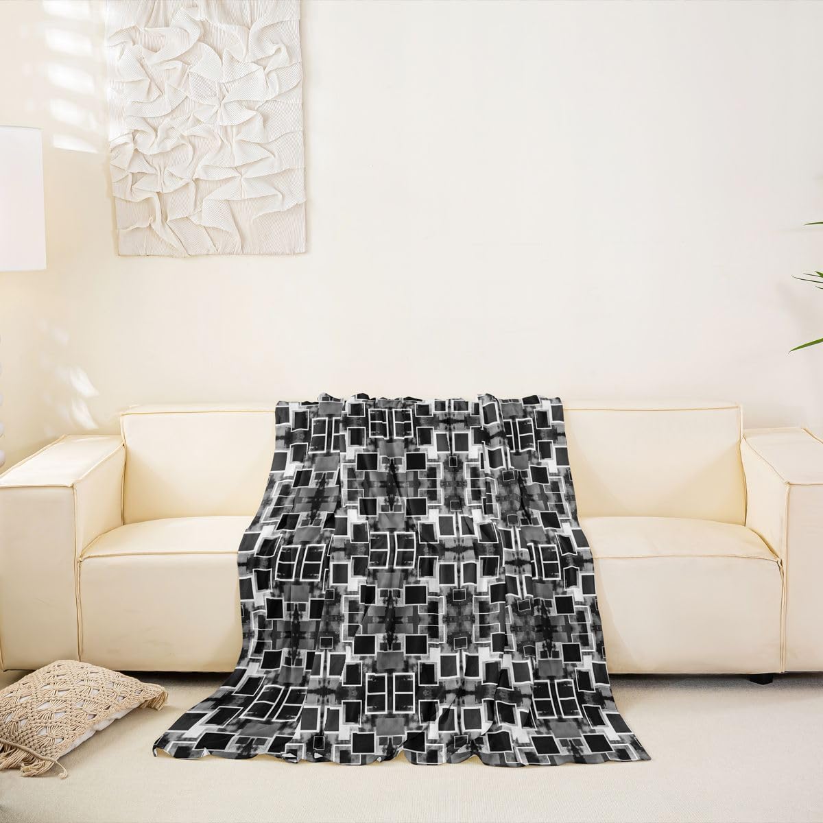 Homewish Funda de sofá geométrica en blanco y negro de 180 x 340 cm