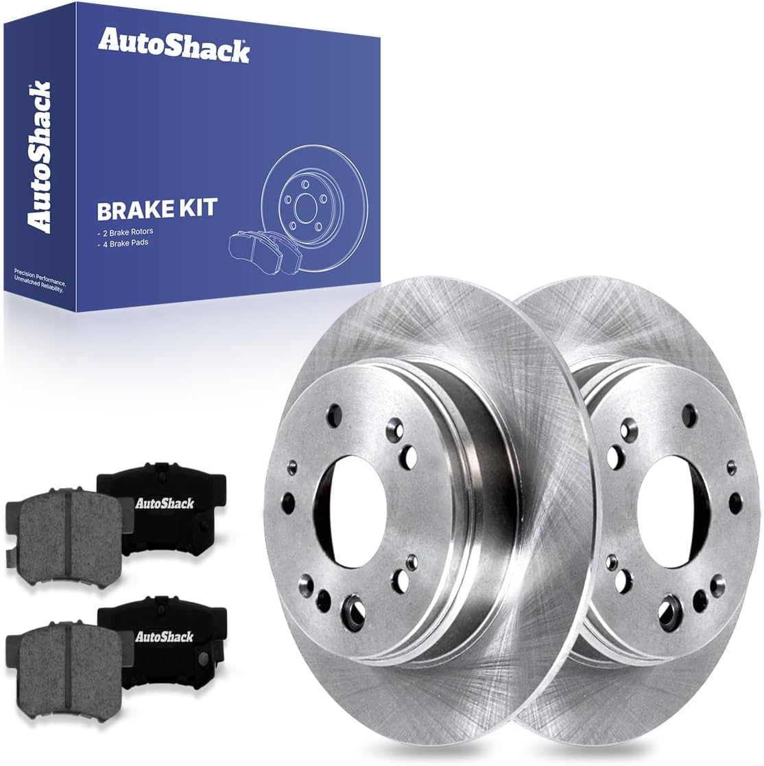 AutoShack Rear Brake Rotors & Ceramic Pads for Honda, CR-V 2002-2004, 4WD FWD L4 2.4L - 11.09" (281.8 mm), 5-Lug