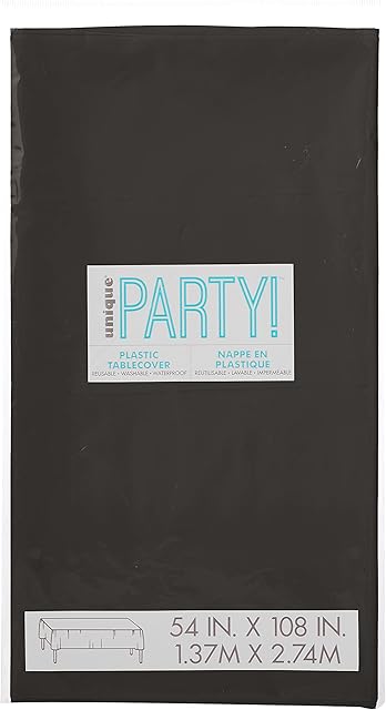 Unique Party 5096 - Black Plastic Tablecloth, 9ft x 4.5ft