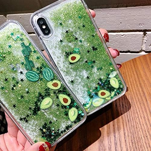Miniatura 2 de LUVI Funda líquida para iPhone XR, diseño divertido de arenas movedizas de color verde brillante que fluye con purpurina en movimiento con