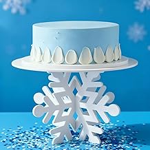 Lallisa 12" Snowflake Frozen Cake Stand White 3D Snowflake PVC Cake Decorations with Engraved Snow Themed Holder Winter Dessert Stand Centerpieces for Winter Birthday Christmas Frozen Party Supplies