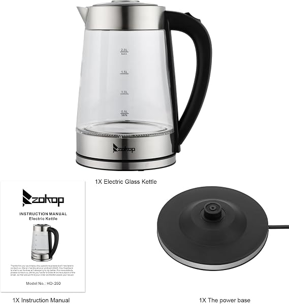 2L Multi-Use Electric Glass Kettle,Electric Glass Kettle, 2L Water Kettle with Blue LED Lighting, Fast Boil Quiet Clear Kettle, Boil-Dry & Overheat Protection, BPA Free, 2000W