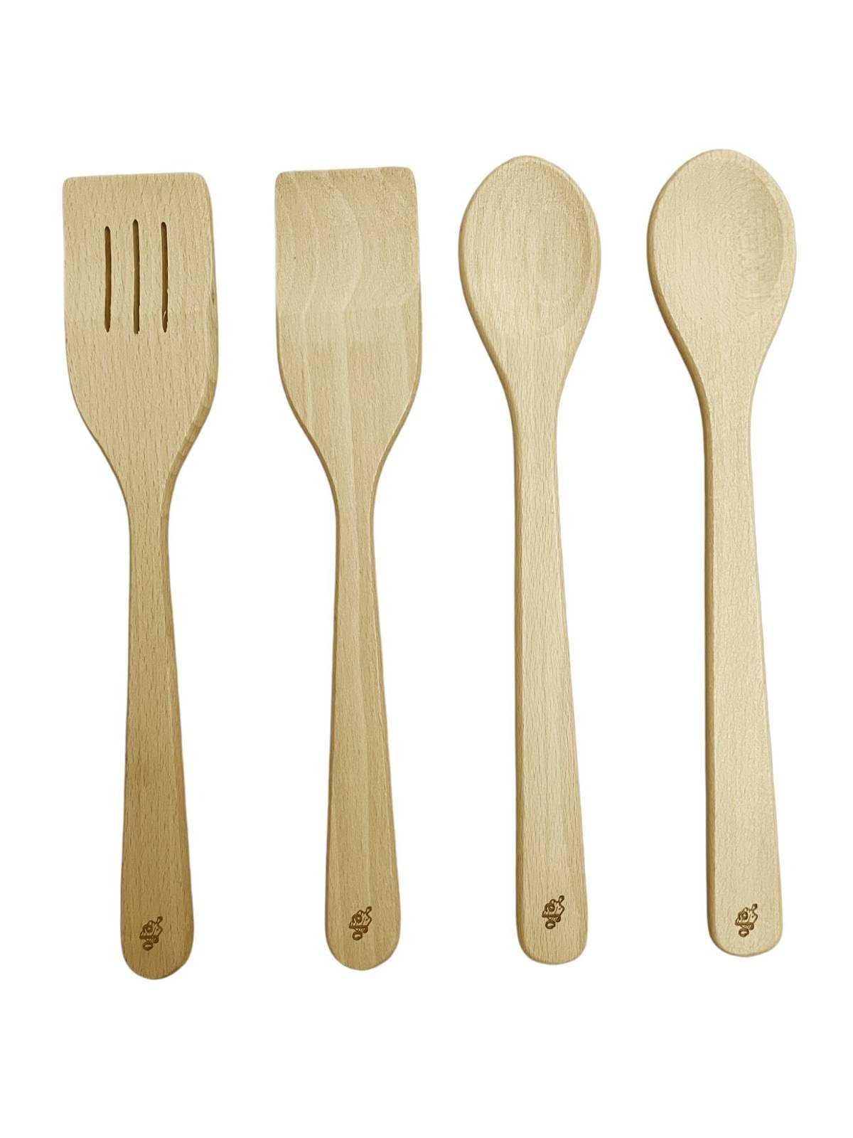 EFO Lot de 4 Spatules en Bois de Hêtre Naturel pour Cuisine