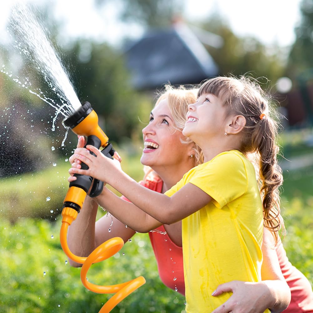 Hoteche Set di tubi per acqua da giardino, 15 m, tubo a spirale estensibile, tubo per acqua da giardino, Eva con 8 modalità per irrigazione piante, giardino e prato