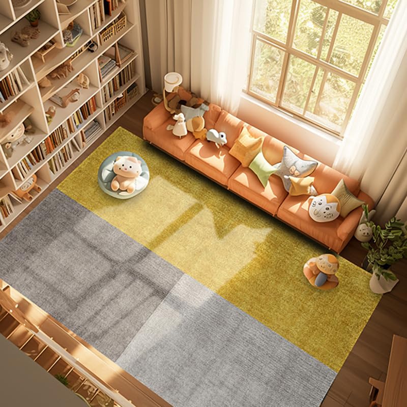 Tapis de salon lavable en machine antidérapant gris jaune