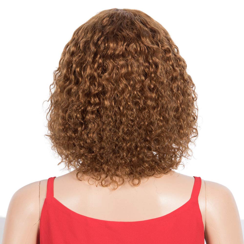 Spotlight Short Kinky Curly Wigs 10 inch Bob Loose Wave Human Hair Wigs for Women Brazilian Virgin Human Hair Wigs with Bangs 180% Density Natural Looking (Brown,#30 Color) - Image 2