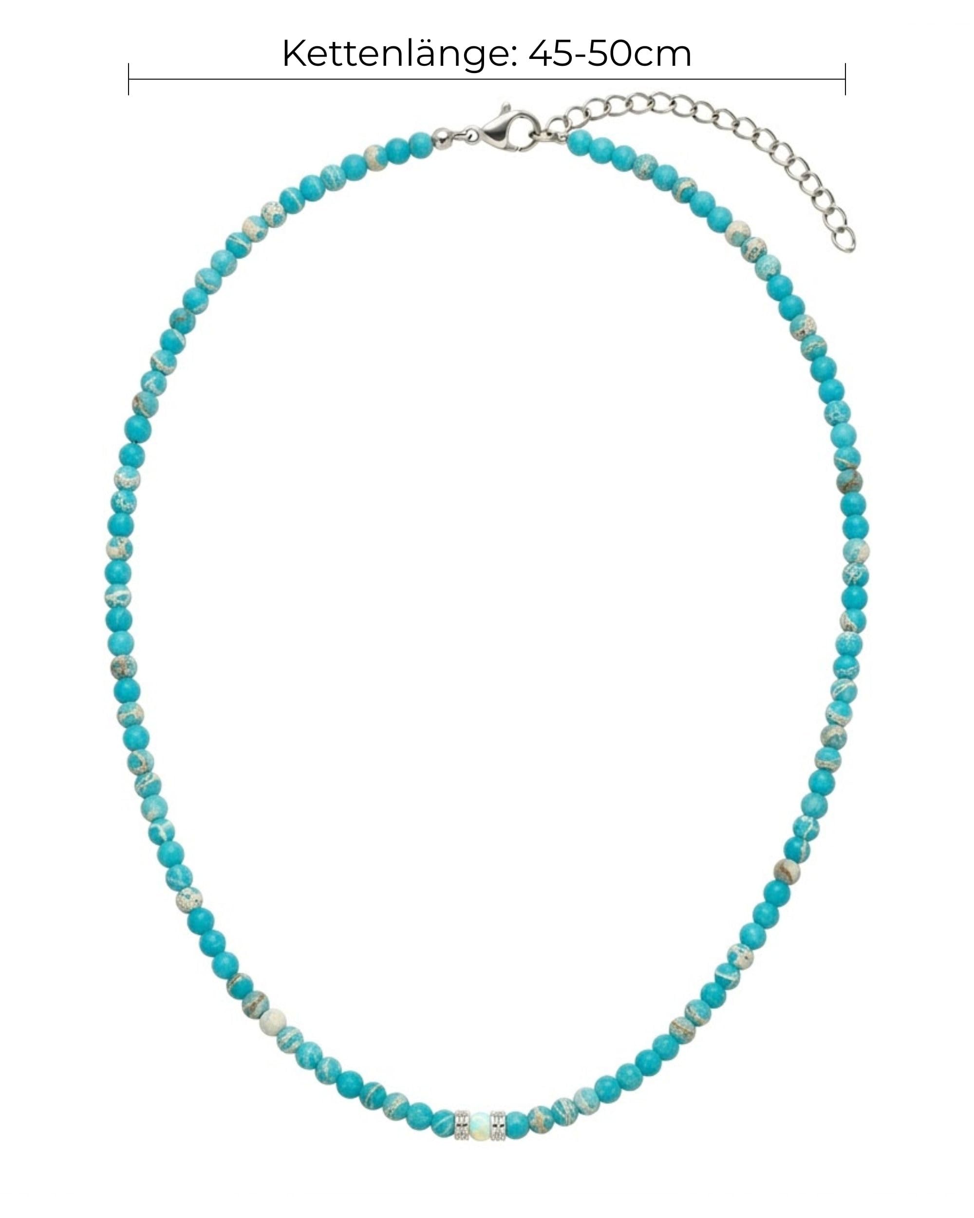Halskette aus Naturstein und Opal für Damen - Handgefertigt aus 925er Sterling Silber, Verstellbarer Verschluss für Stressabbau und Alltagstragen - 45 cm, Geschenkbereit