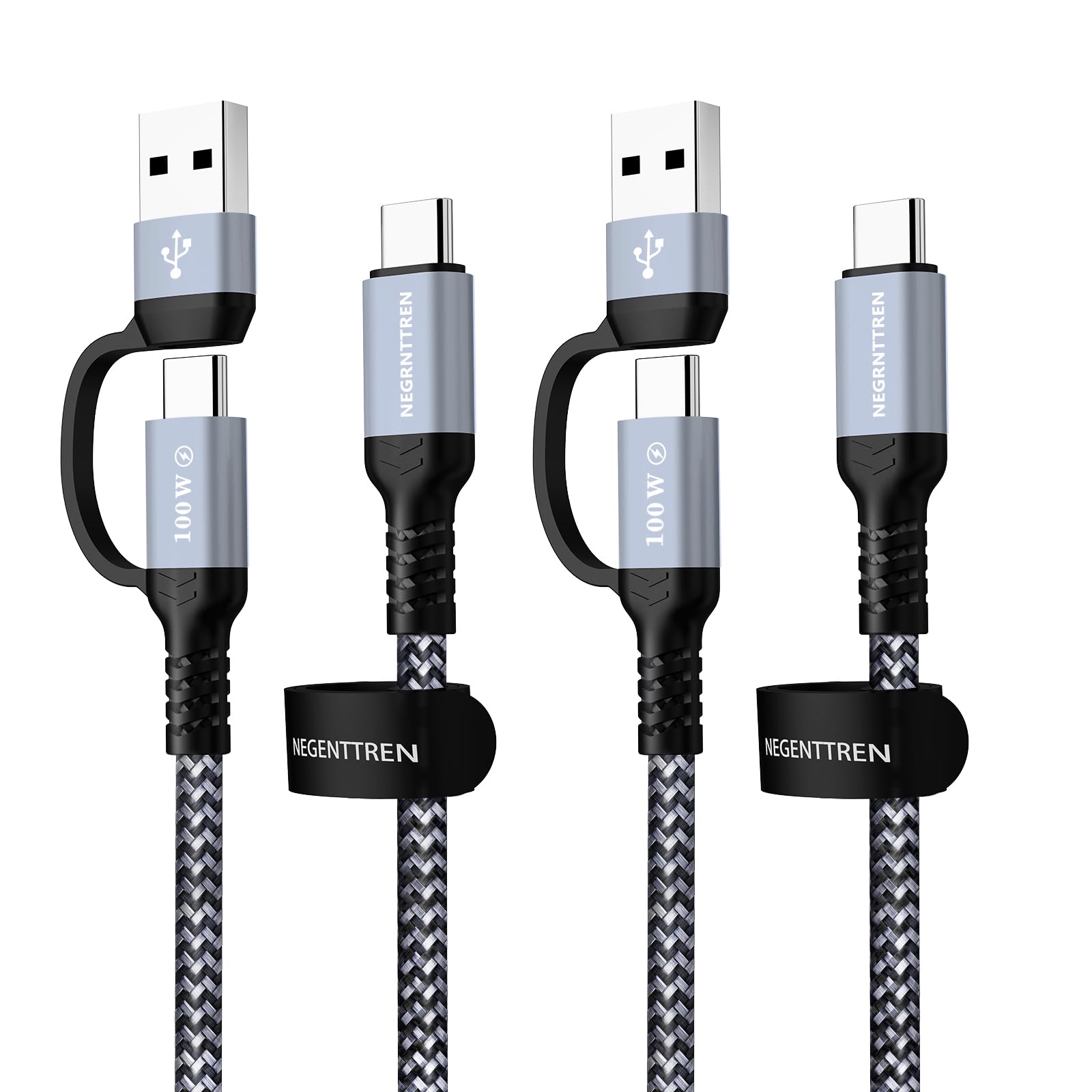 2 x kabel USB C do C, 2 w 1, 100 W (1,8 m), szybkie ładowanie typu A do C, pleciony nylonowy kabel USB C do iPhone 16 Max Series, MacBook Pro, iPad