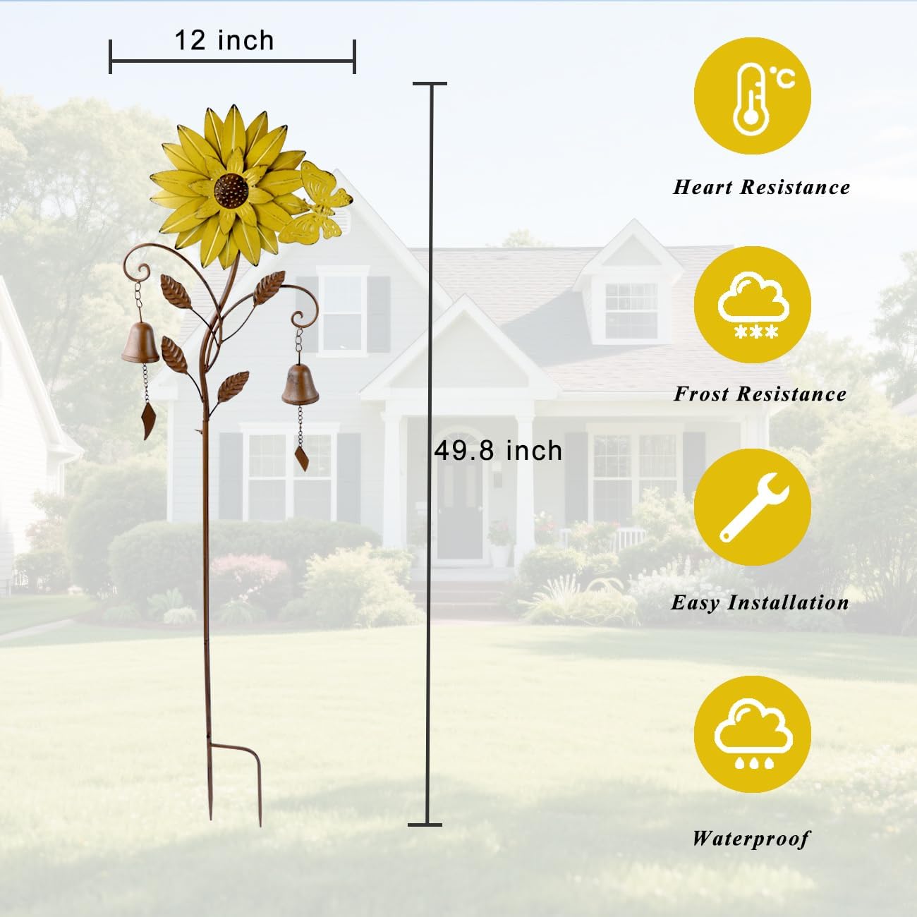 HLQMFHT Sunflower Garden Stake with Bells, Decorative Garden Stakes for Garden Yard Patio Decor