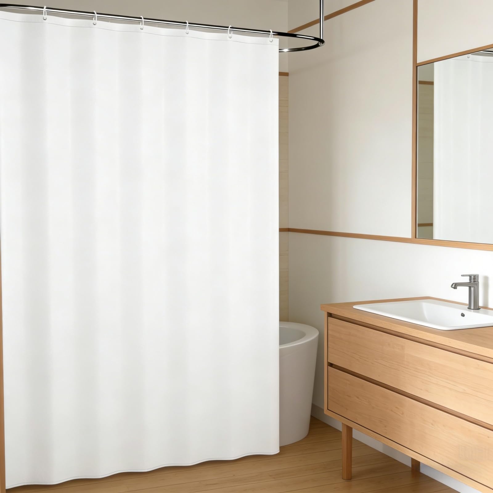 LIHUANE Shower Curtain for Bathroom 120 x 110 cm Mould Resistant Shower Curtain with Hooks Weighted Hem for Bathroom Wet Room Tub, White