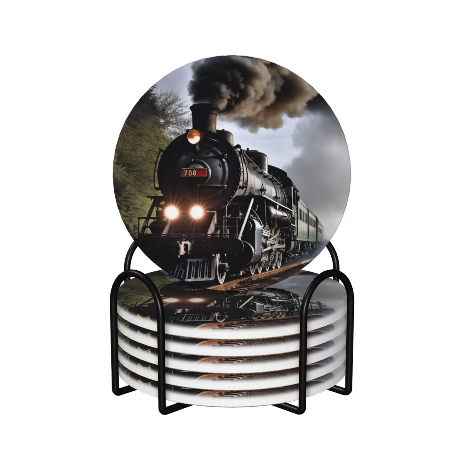 Dessous de verre en céramique train à vapeur avec support et liège pour bureau