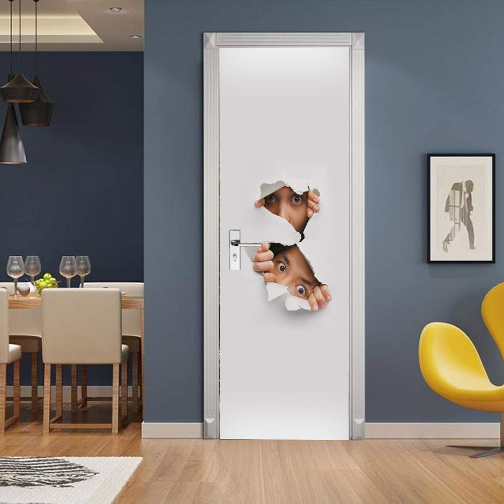 Zelfklevende 3D Deurbehang Blauwe Deur Schil En Plak Decorstickers