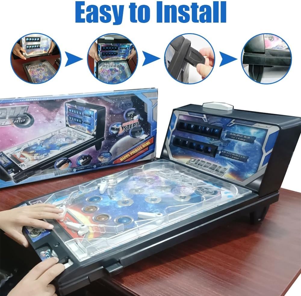 Retro Electronic Tabletop Pinball Game Machine with Lights Sounds and Scoreboard Portable Pinball Machine Mini Desktop Ball Shooting Toy
