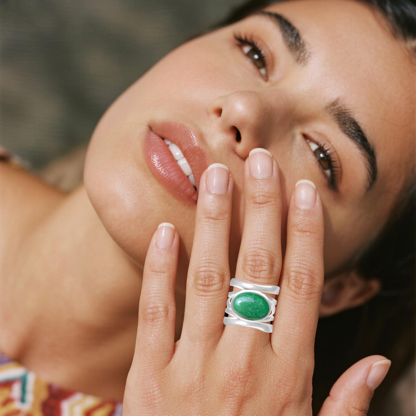 Oval Natural Stone Wide Band Ring,925 Sterling Silver Multi Lines Cross Knot Full Finger Crystal Gemstone Quartz Chunky Thumb Band Ring for Women
