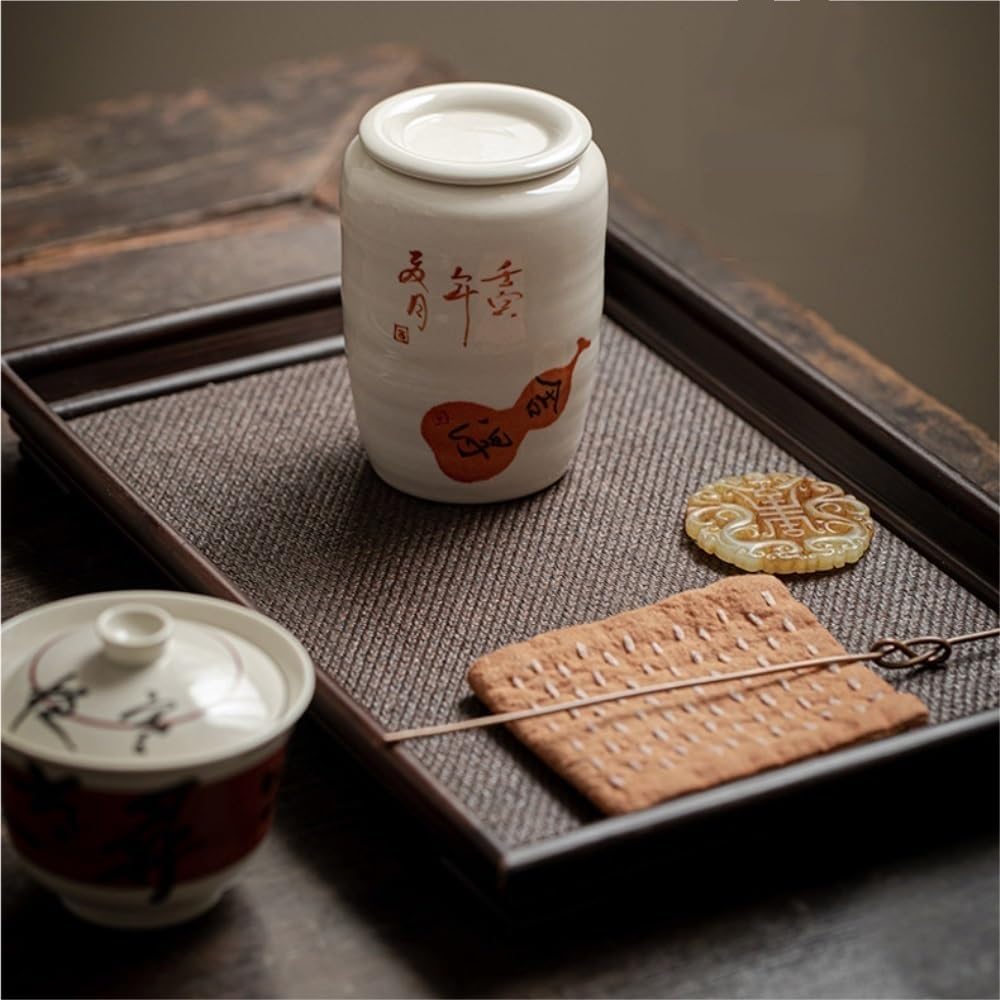 SONGCHAO Sugar Jar Creative Hand-Painted Tea Storage Container Jar Household Ceramic Medium Sealed Chinese Retro Tea Canister