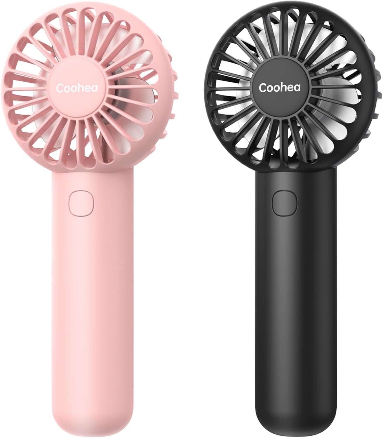 2-Pack Pink & Black Handheld Fan, Small Cute Design, 3 Powerful Speeds, Operated by USB/Rechargeable Battery, Portable Personal Fan with Base & Lanyard, for Eyelash Makeup Travel Beach Desk